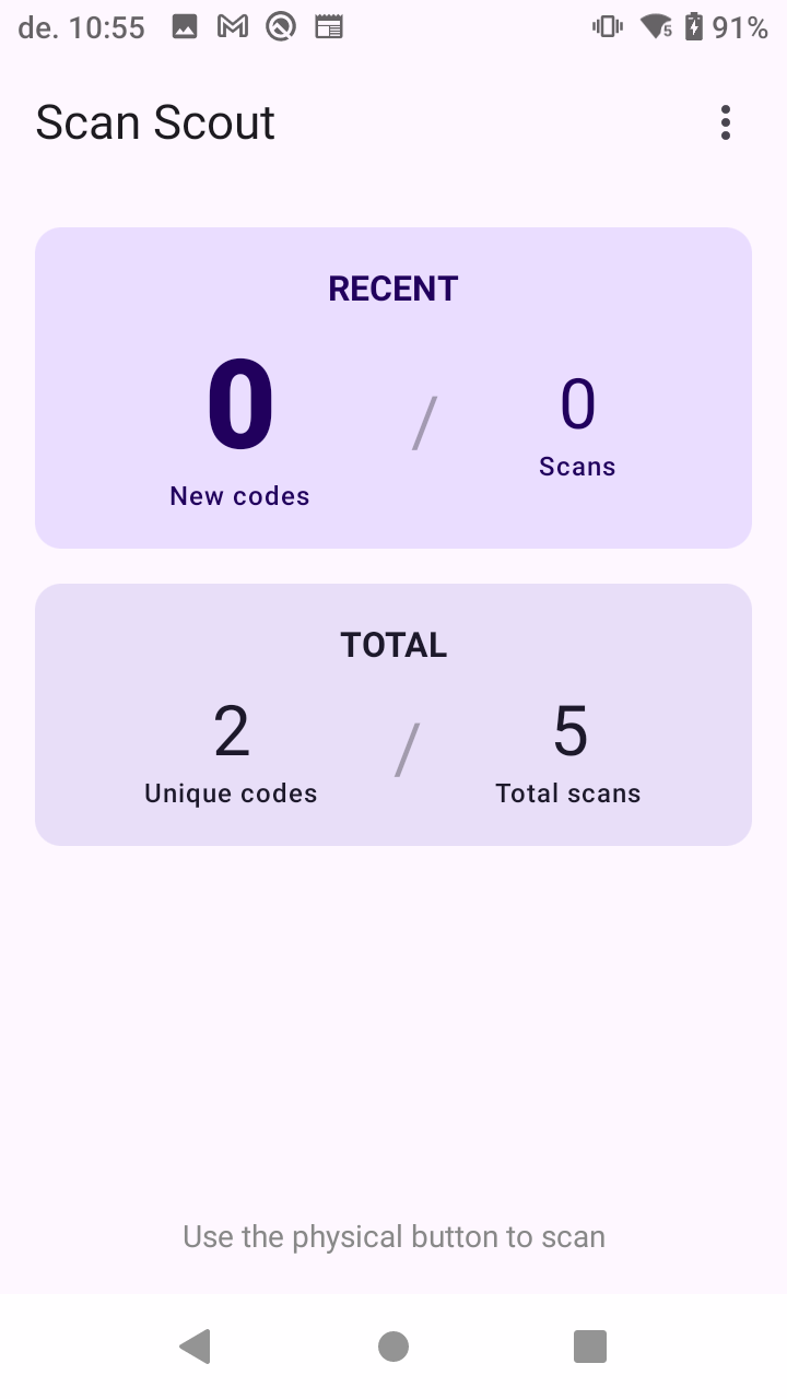 Main screen (Zebra devices with DataWedge)